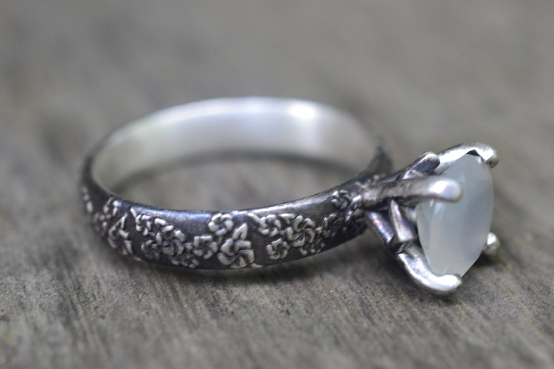 Cherry Blossom Ring in Silver With Moonstone