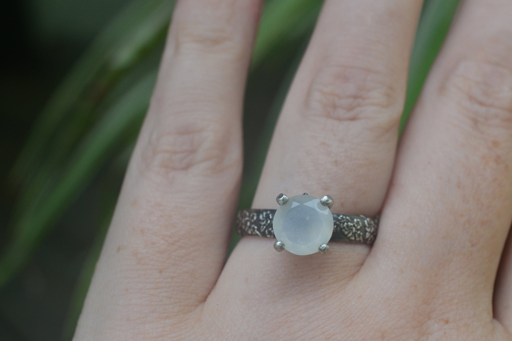 Faceted Moonstone Solitaire Ring in Silver