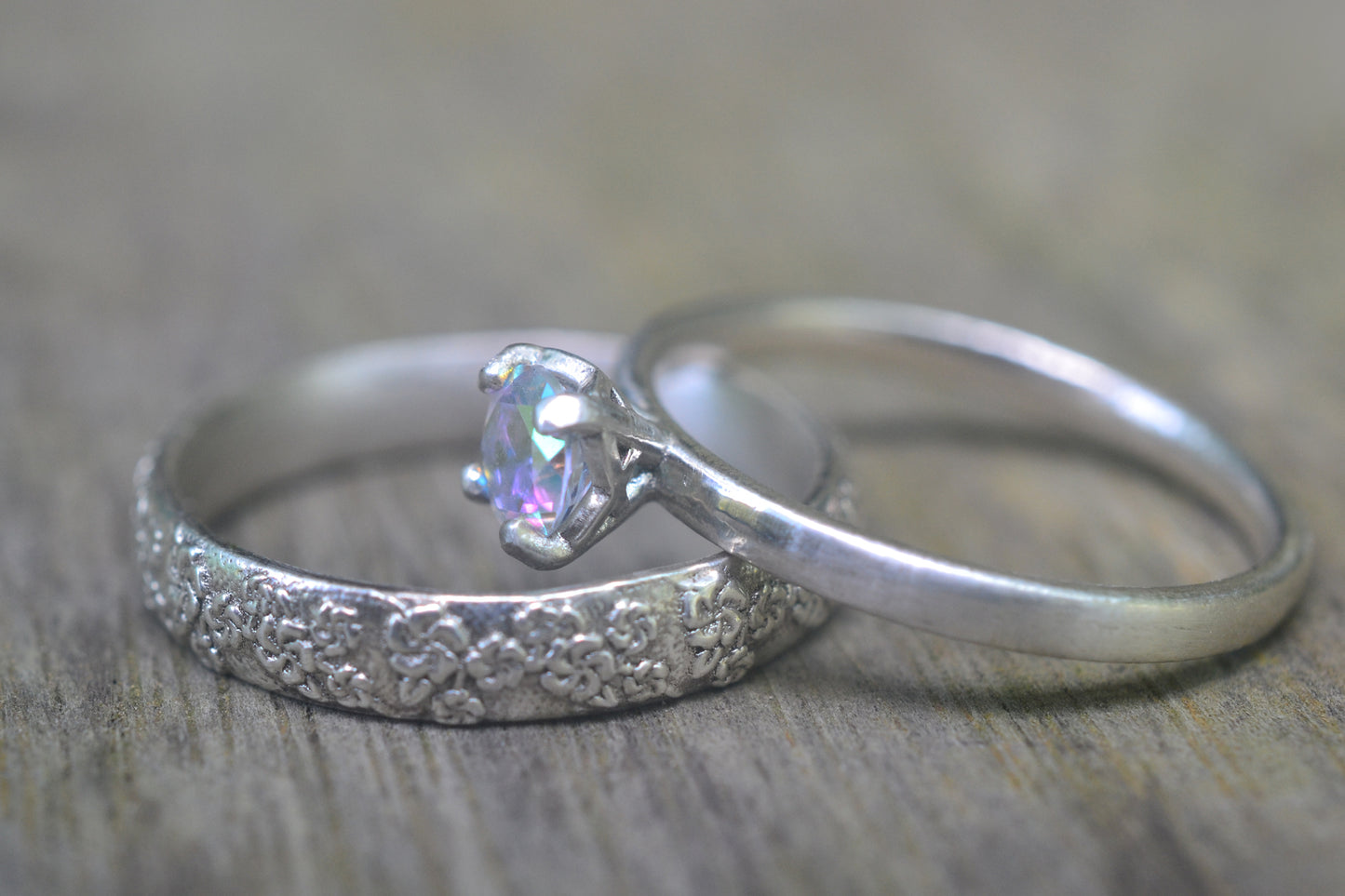 Cherry Blossom Wedding Band & Mystic Topaz Ring