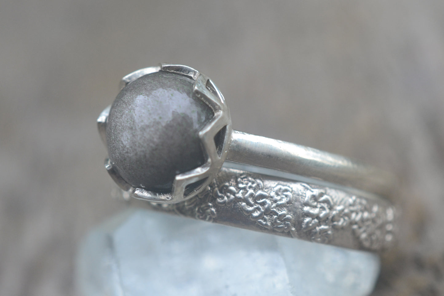 Silver Sheen Obsidian Ring Set in Sterling