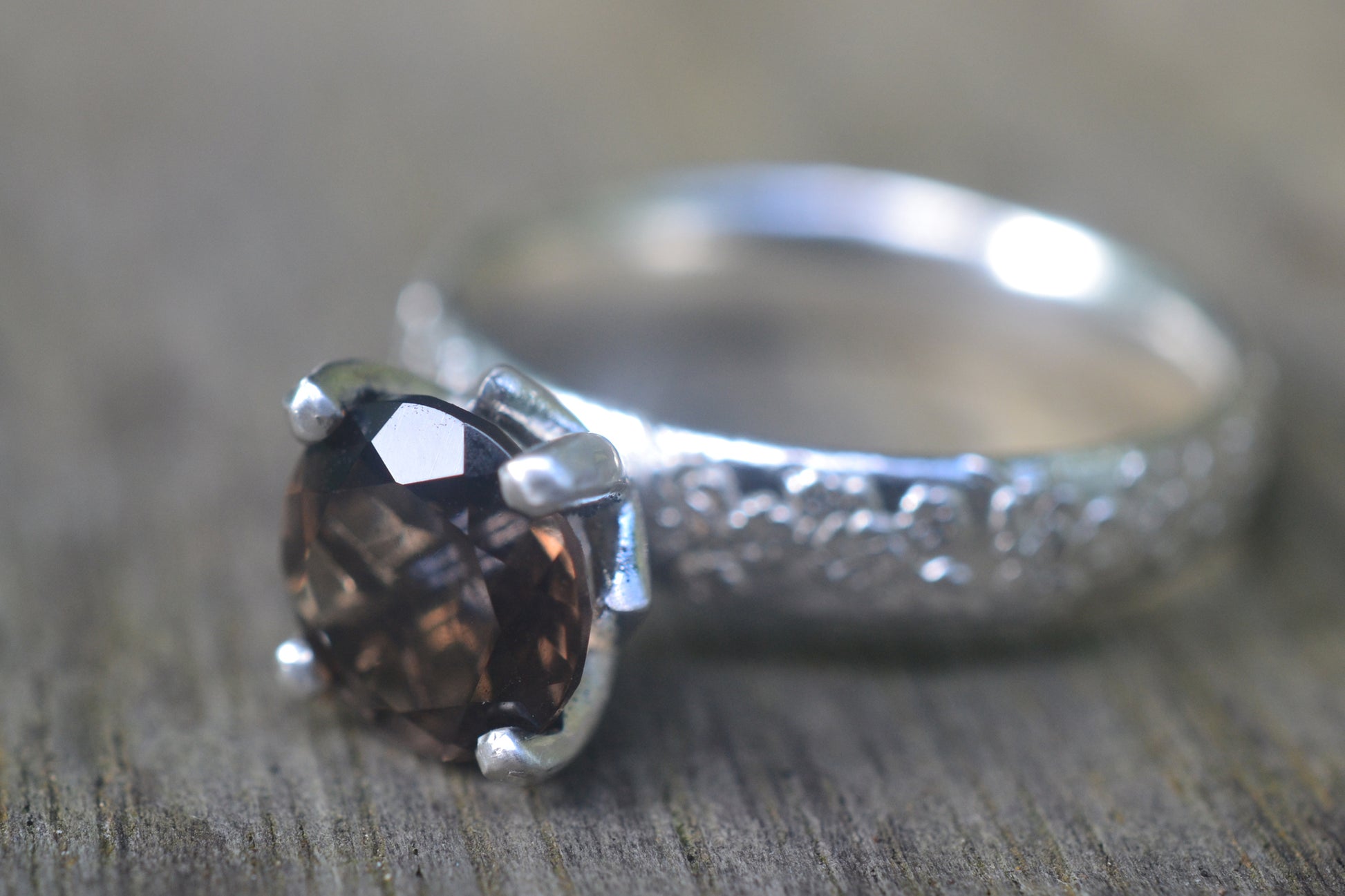 Natural Brown Quartz Engagement Ring in Sterling
