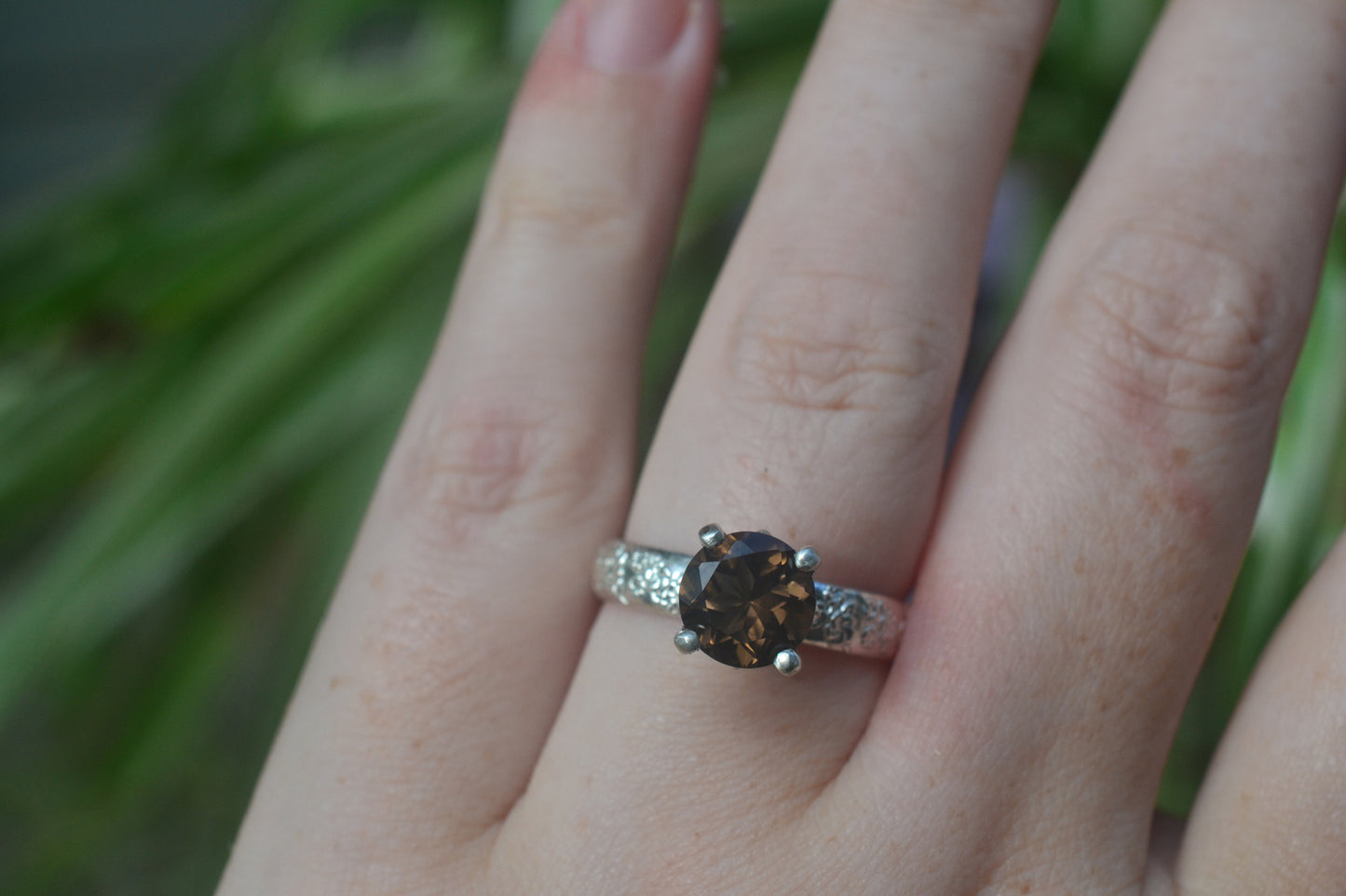 Natural Smoky Quartz Solitaire Ring in Sterling