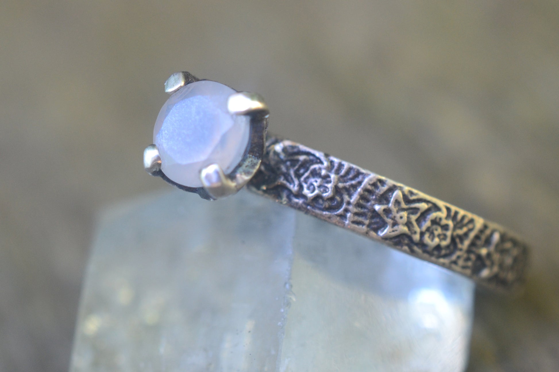 Gothic Moonstone Ring in Oxidised SIlver