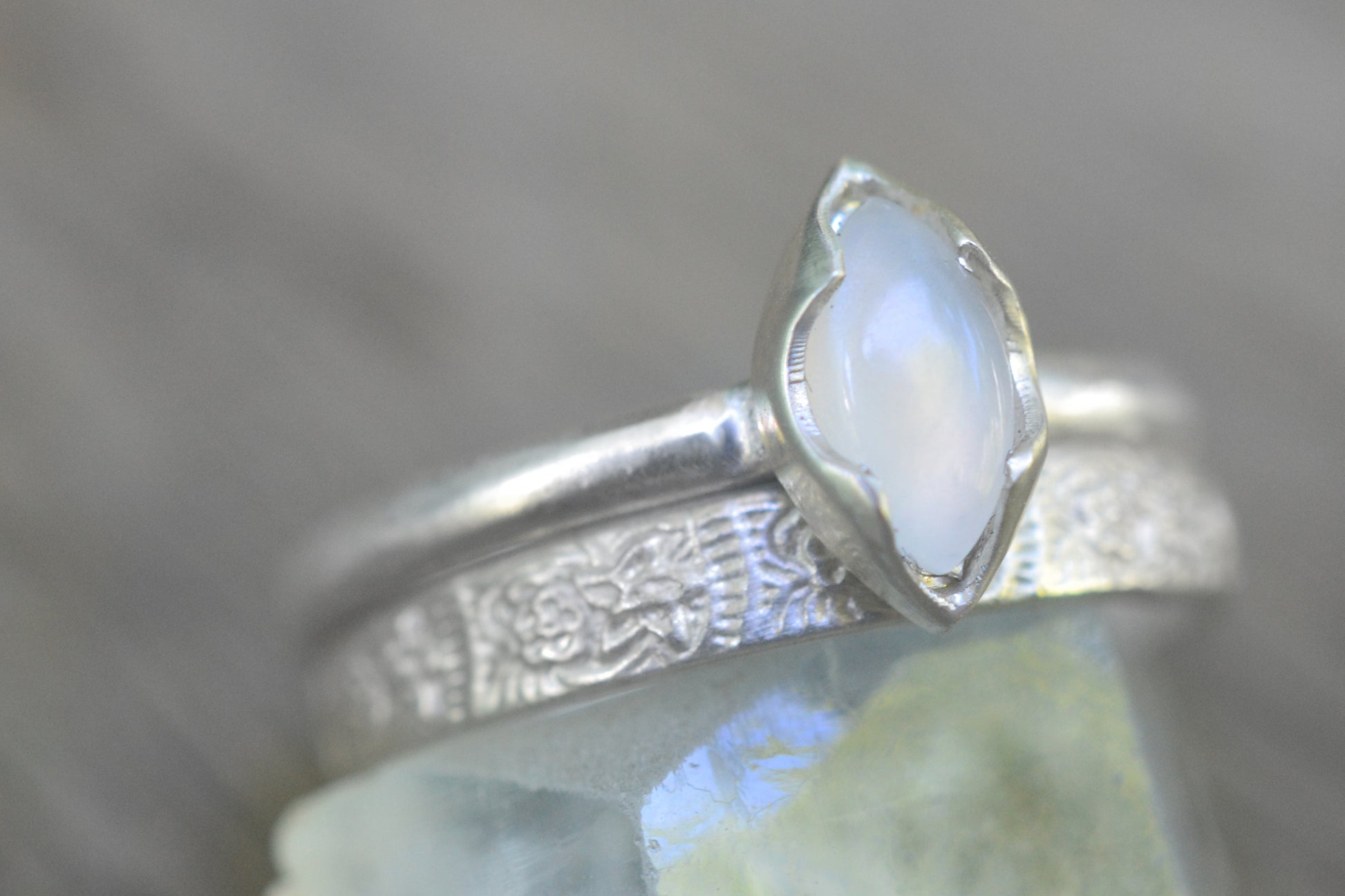 Floral Silver Stacking Set With Moonstone