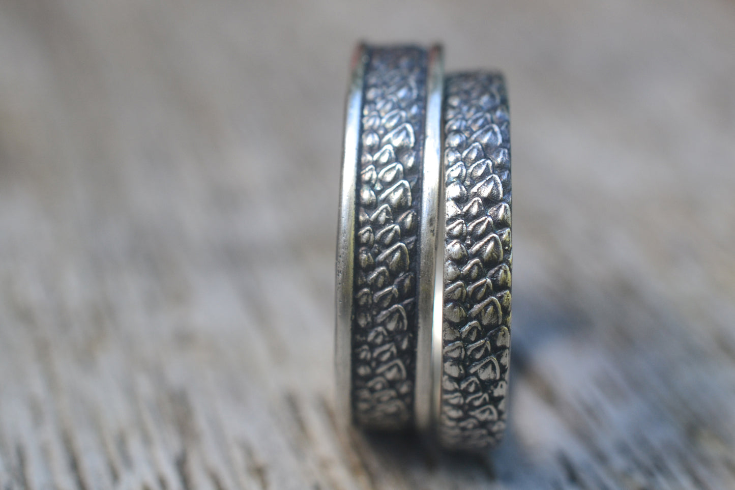 Oxidised Silver Dragon Band Wedding Set