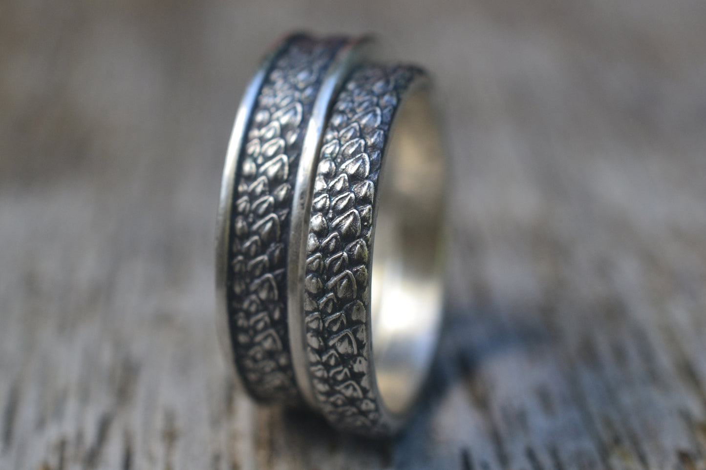 Couples Oxidised Silver Dragon Scale Rings