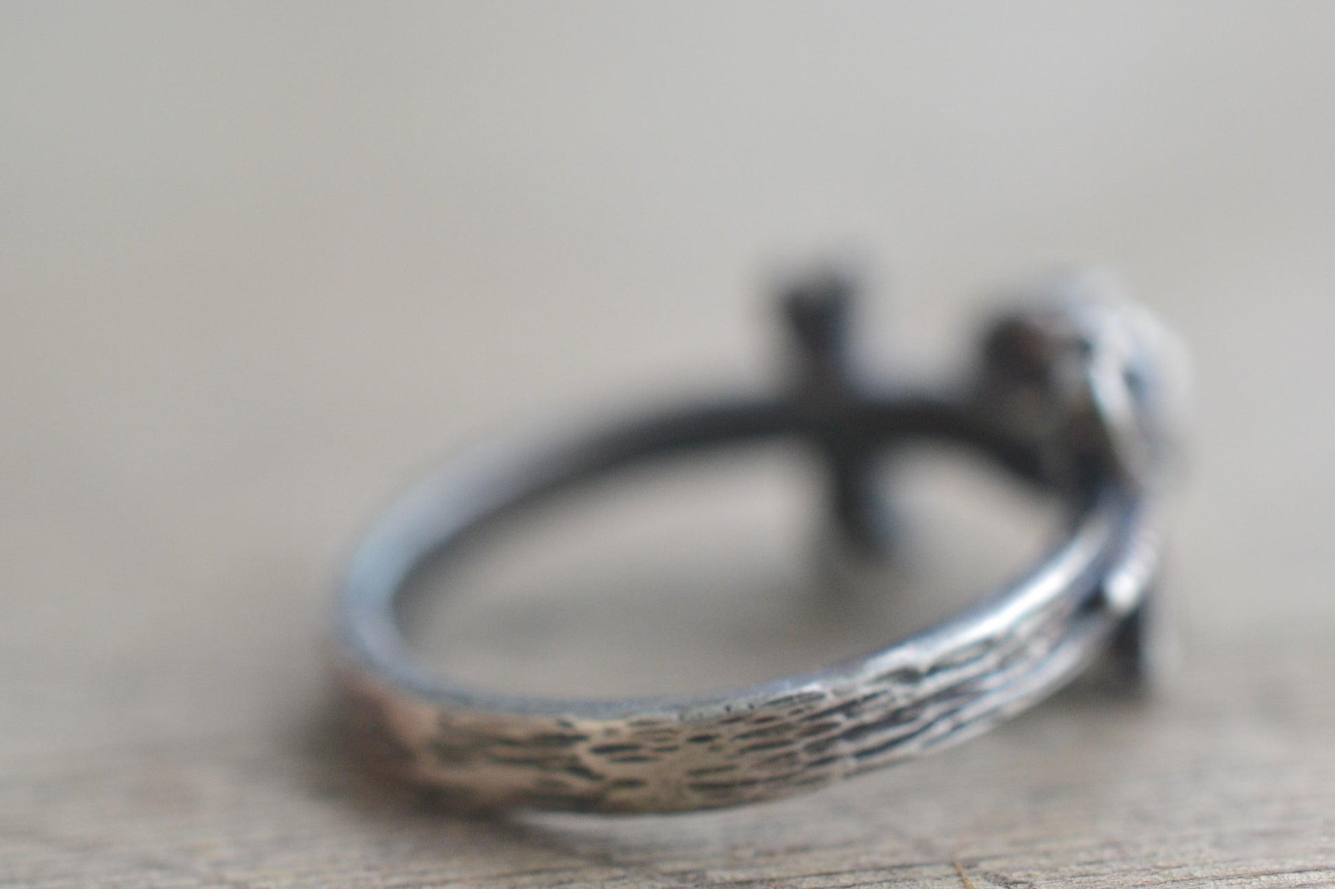 Oxidised Silver Dragonfly & Spinel Ring With Hammered Band
