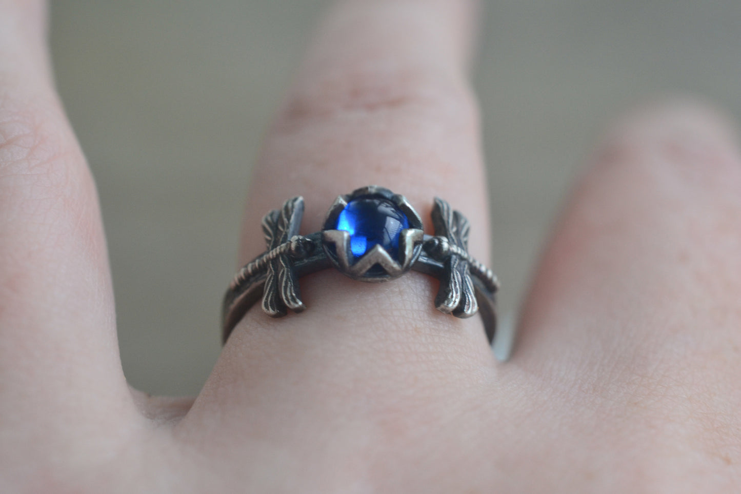Bezel Set Spinel & Silver Dragonfly Ring