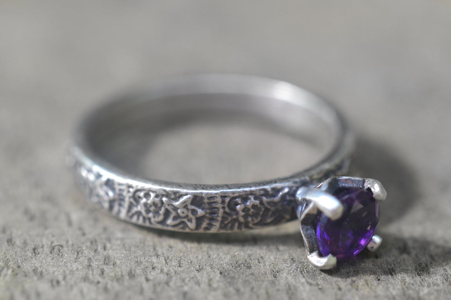 Floral Patterned Engagement Ring in Silver