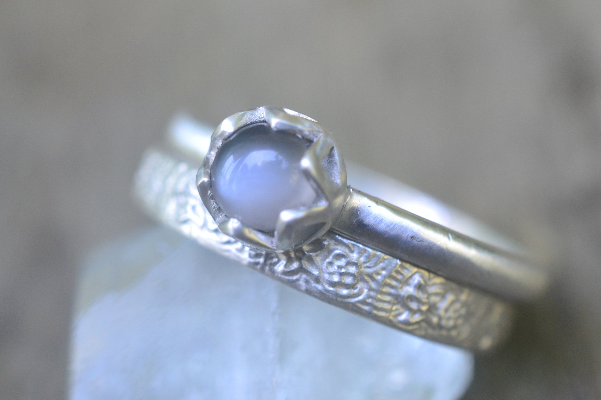 Moonstone Bezel Stackable Rings in Silver