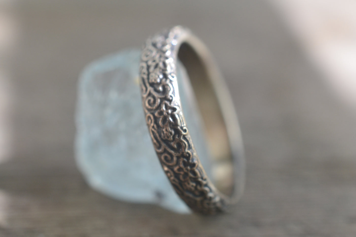 Medieval Inspired Floral Poesy Wedding Band