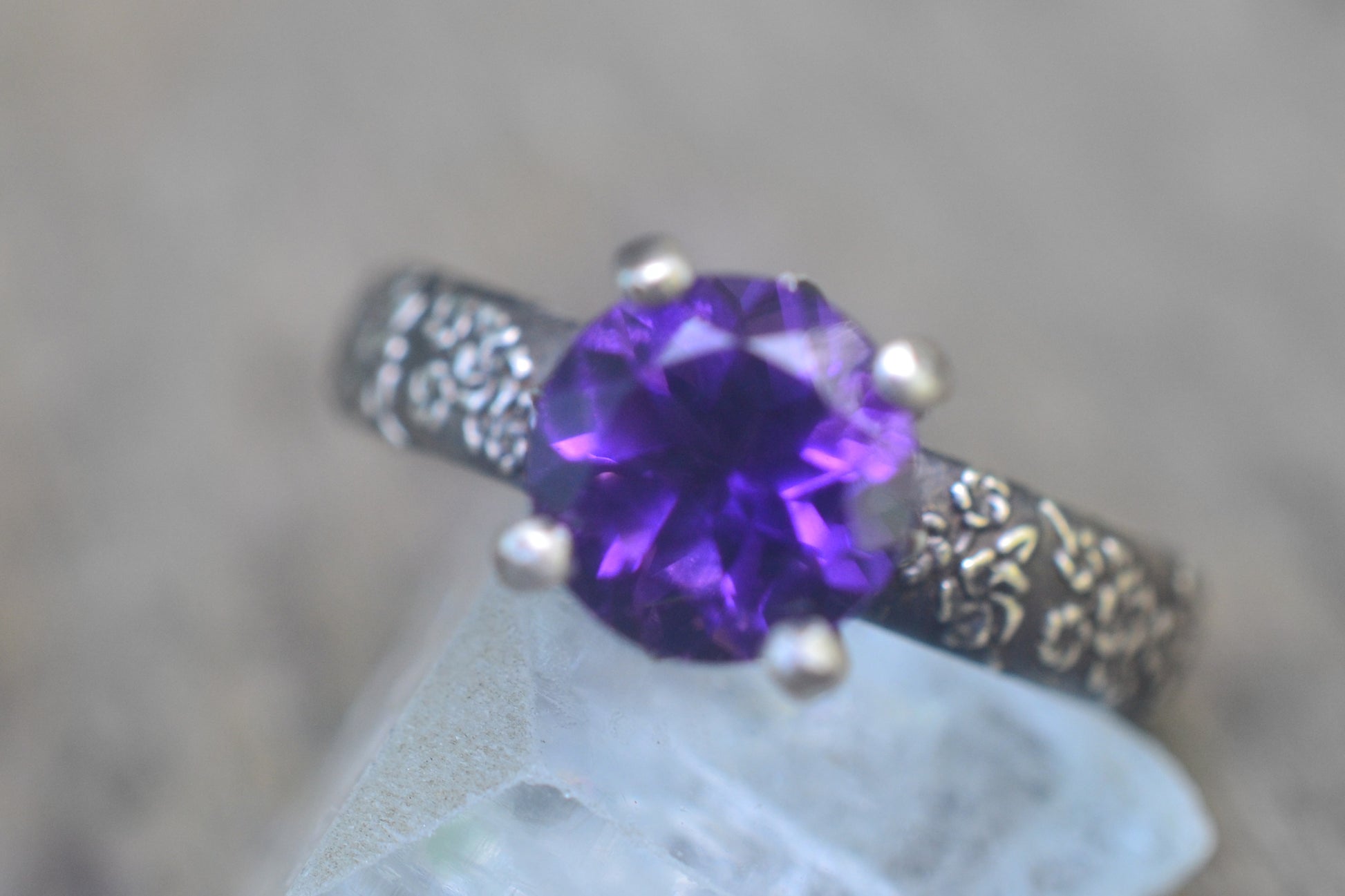 Womens Amethyst Engagement Ring in Silver