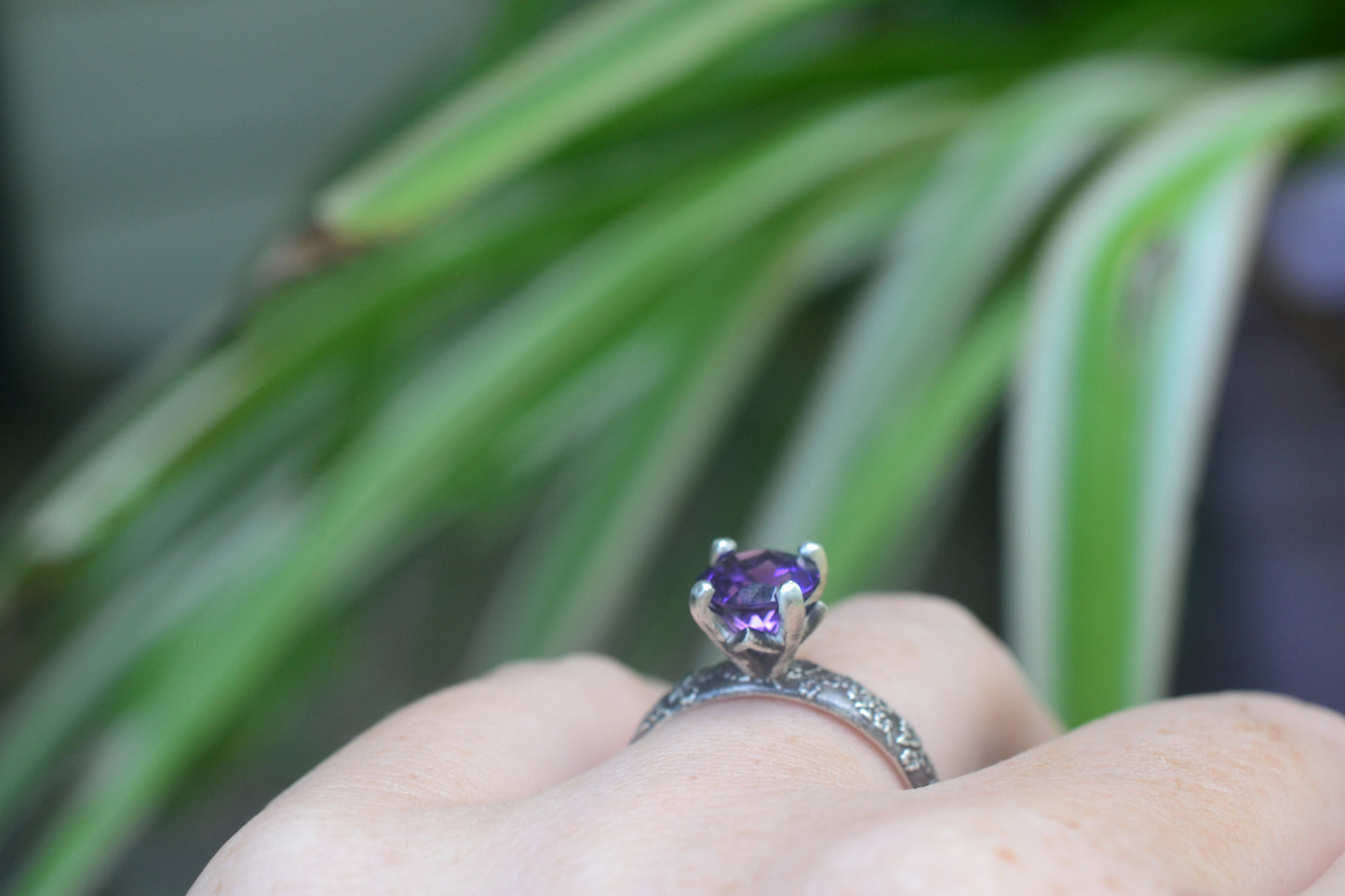 Natural Amethyst Engagement Ring in Sterling