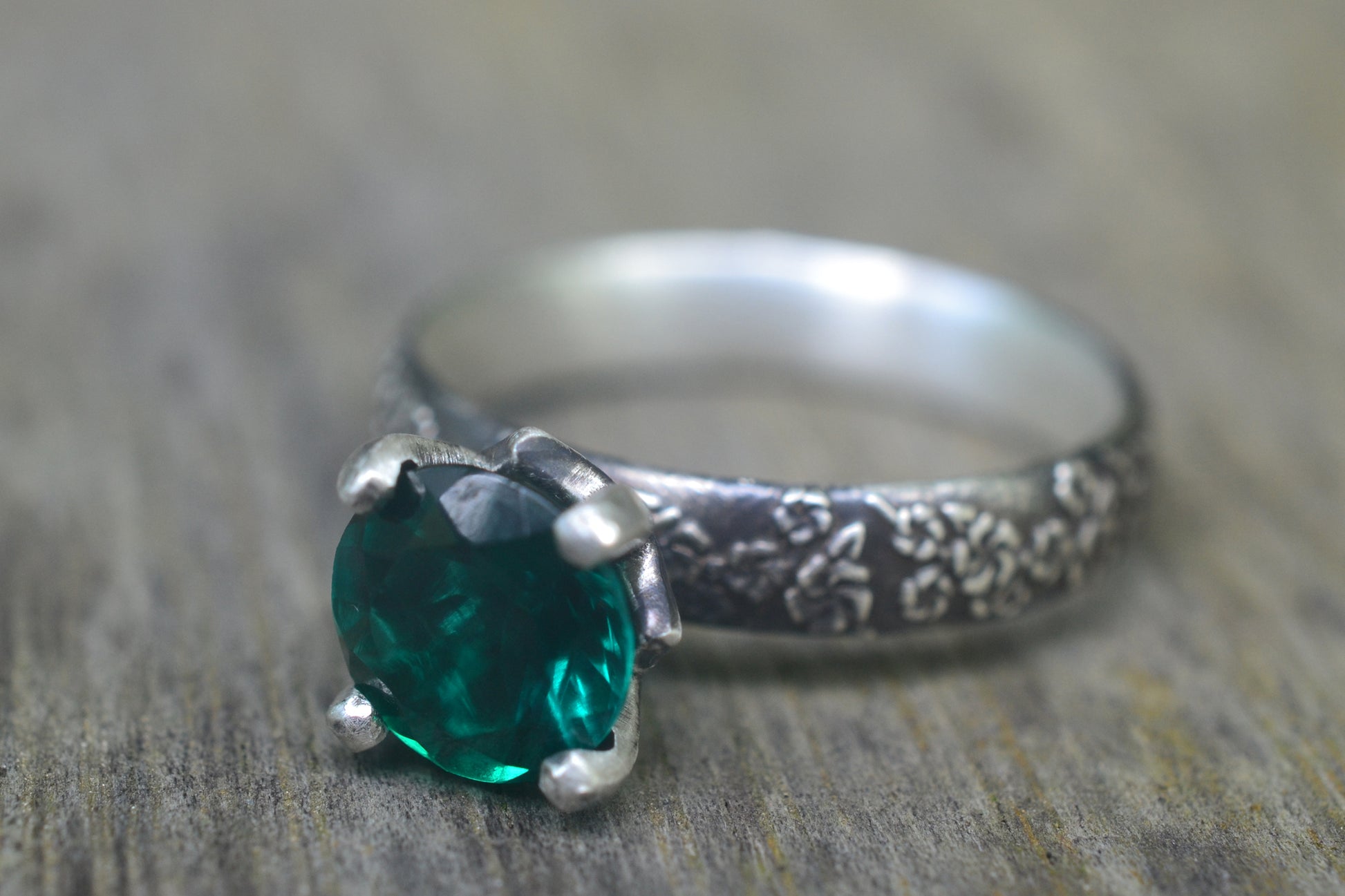 Created Emerald Engagement Ring in Silver