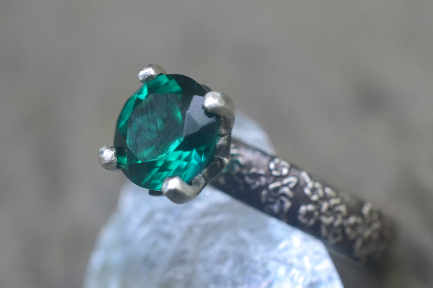 Gothic Emerald Engagement Ring in Silver