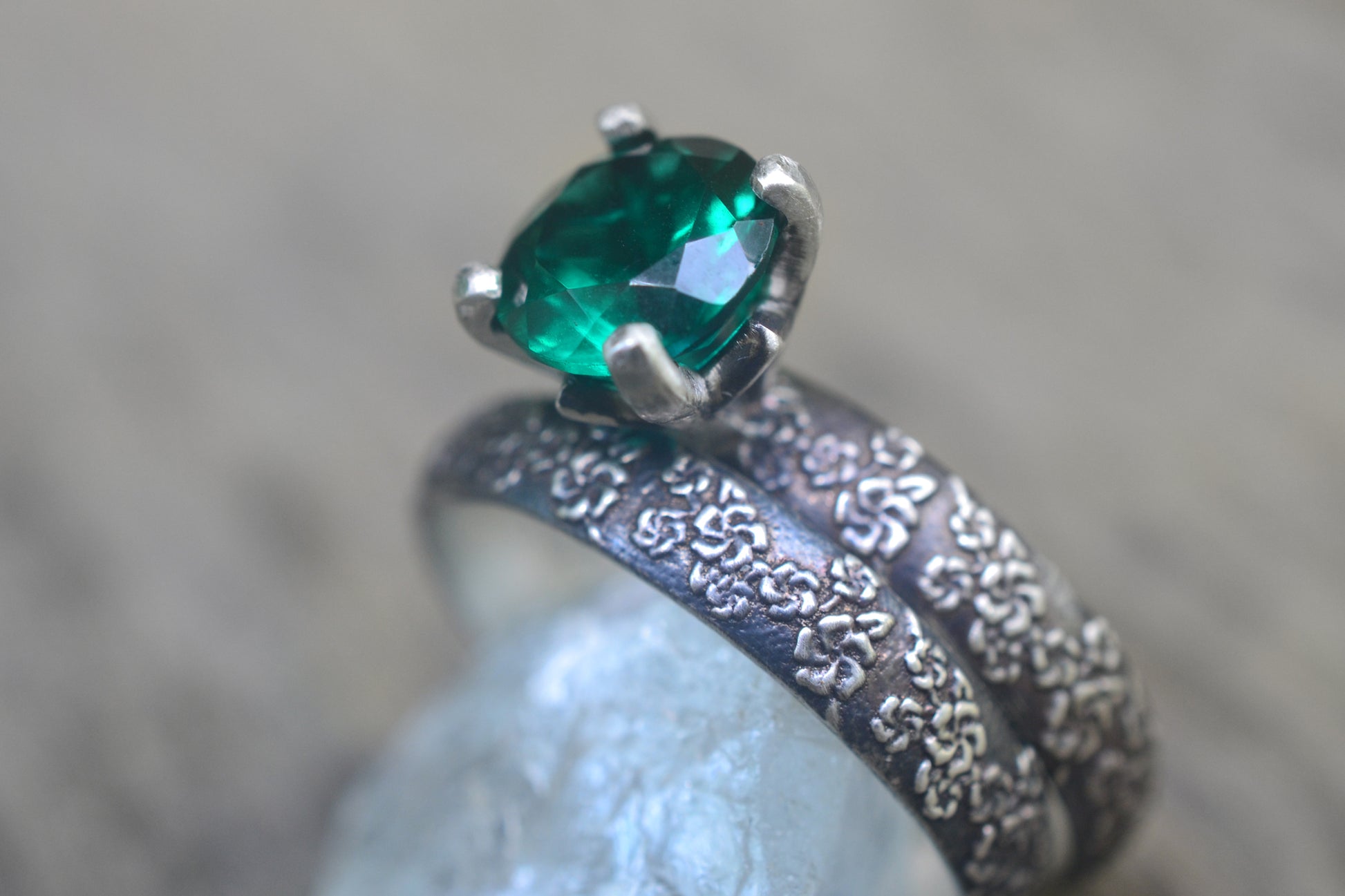 Emerald Wedding Set In Oxidised Sterling