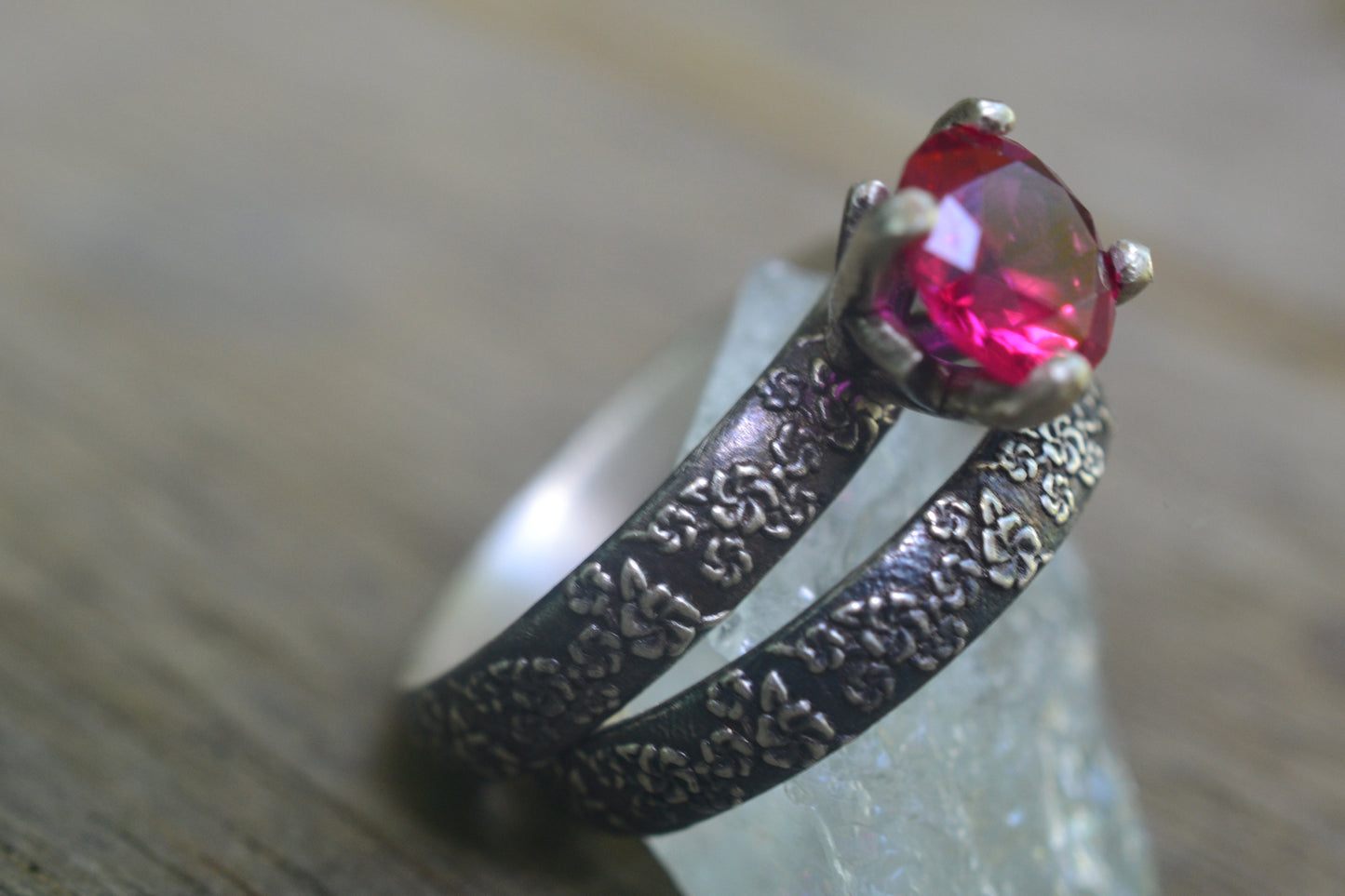 8mm Ruby Solitaire Bridal Set in Oxidised Silver