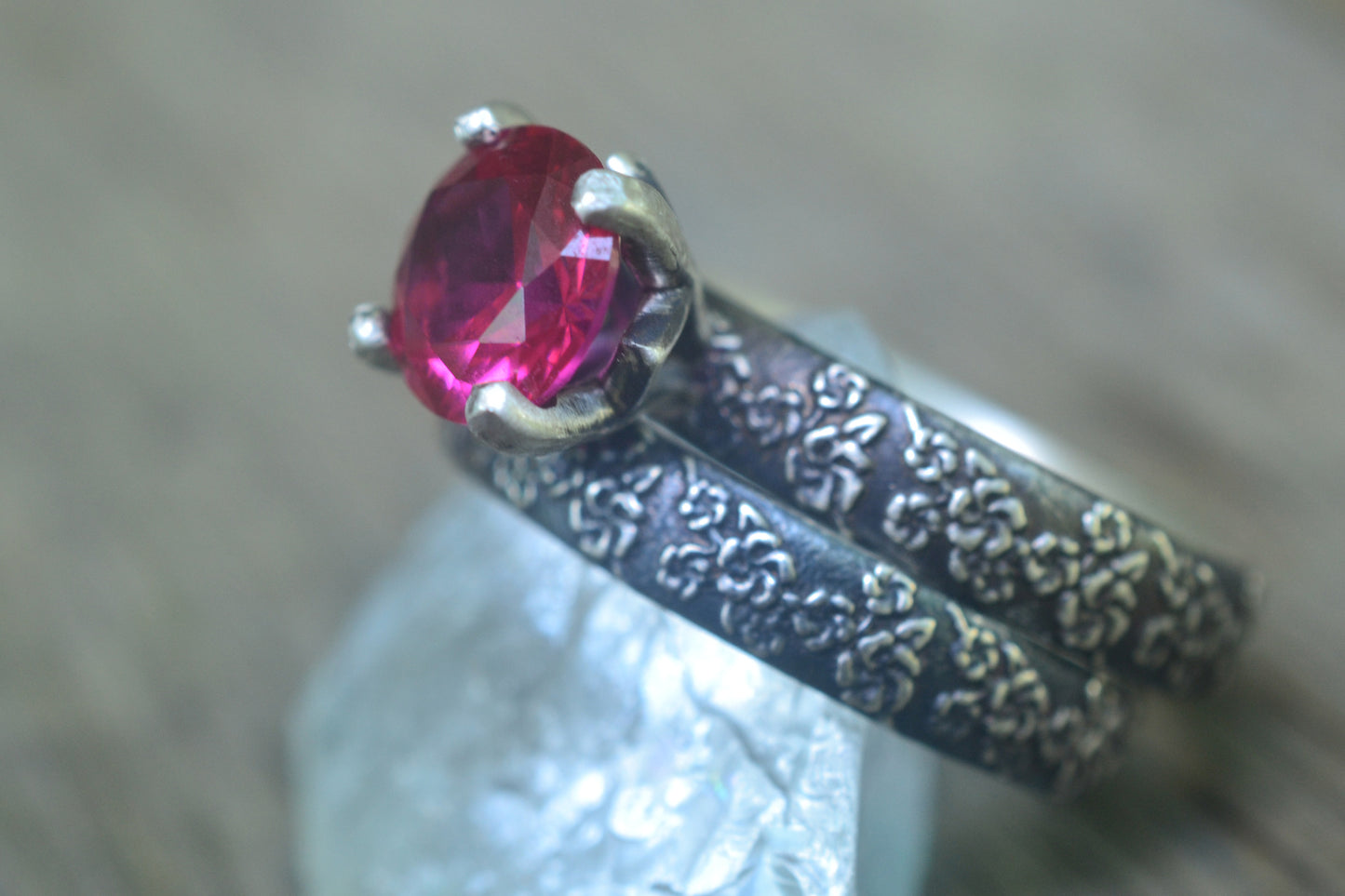 Pink Ruby Bridal Set In Oxidised Sterling Silver