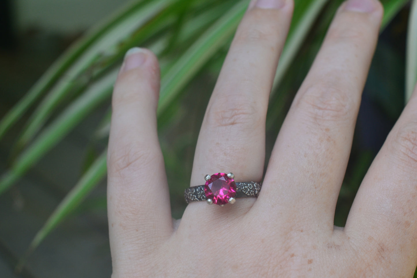 Gothic Cherry Blossom Ring With Created Ruby