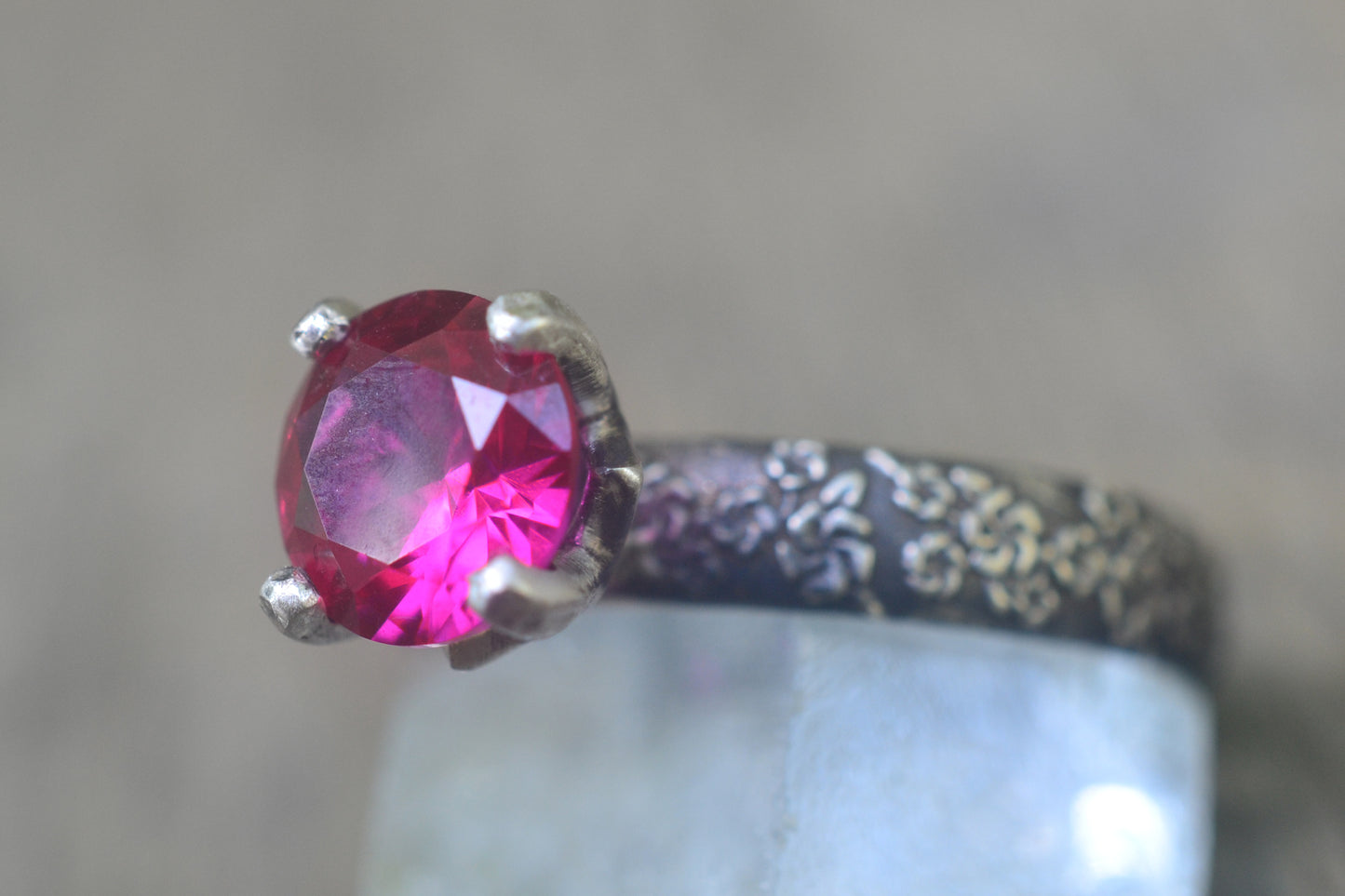 Gothic Ruby Blossom Engagement Ring in Silver