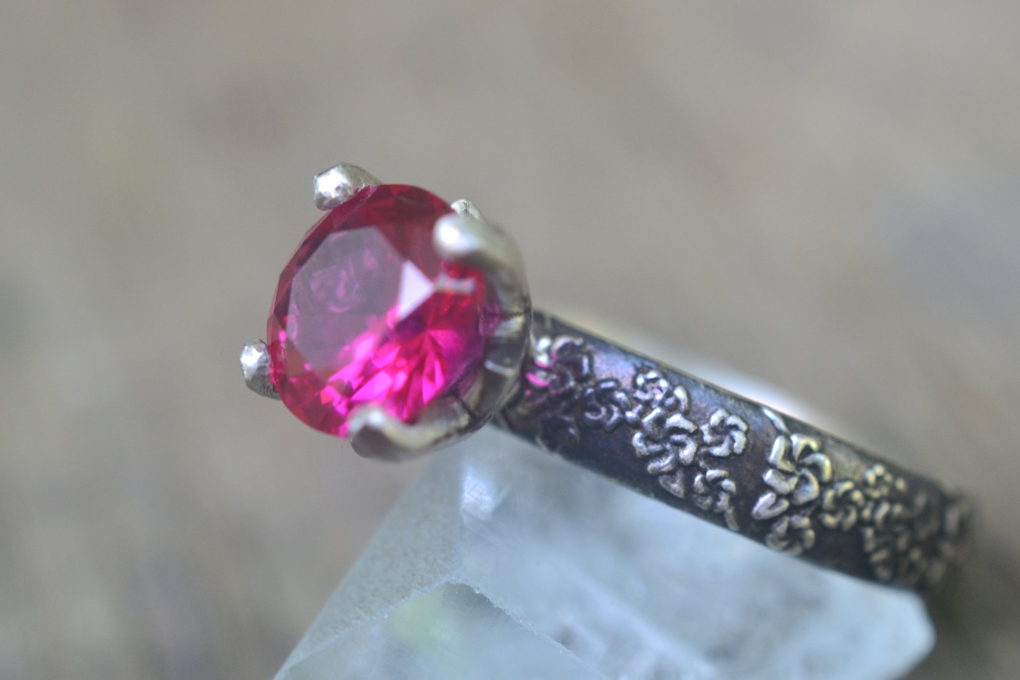 Ruby Engagement Ring, 8mm Created Stone, Gothic Cherry Blossom Band ...