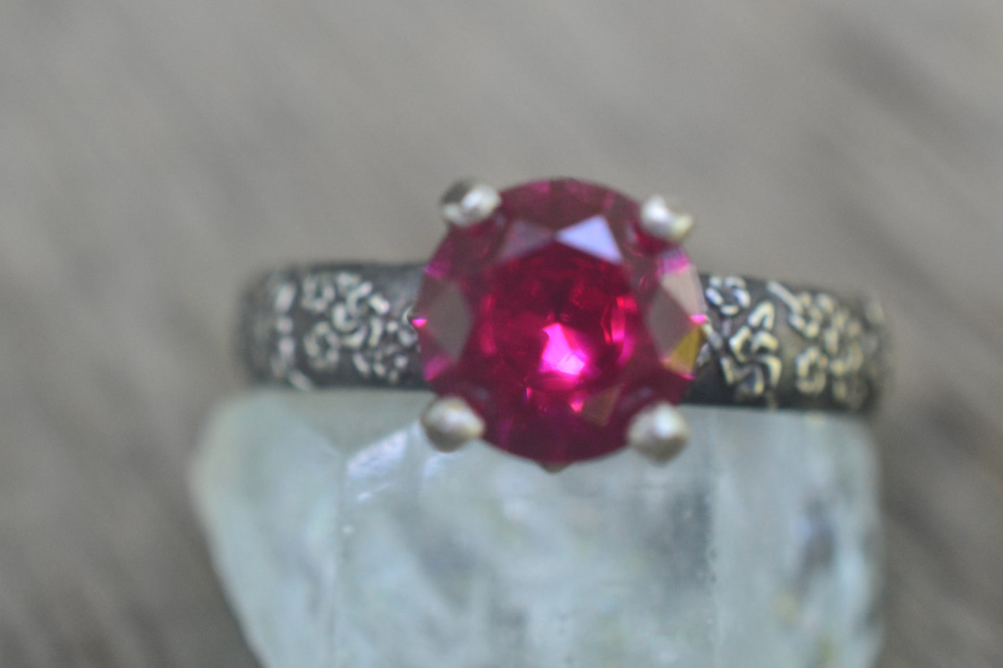 Faceted Ruby Engagement Ring in Silver