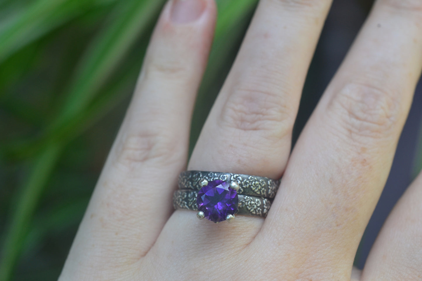 Gothic Amethyst Bridal Set in Dark Silver