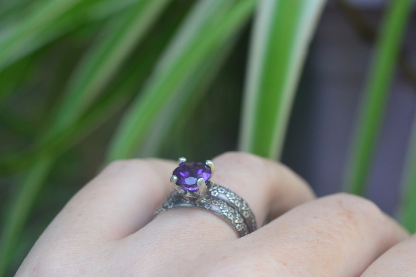 Faceted Amethyst Bridal Set in Oxidised Silver