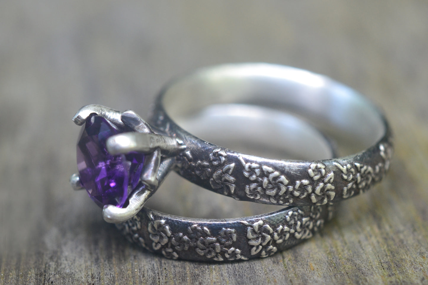 Amethyst Crystal Bridal Set in Gothic Silver