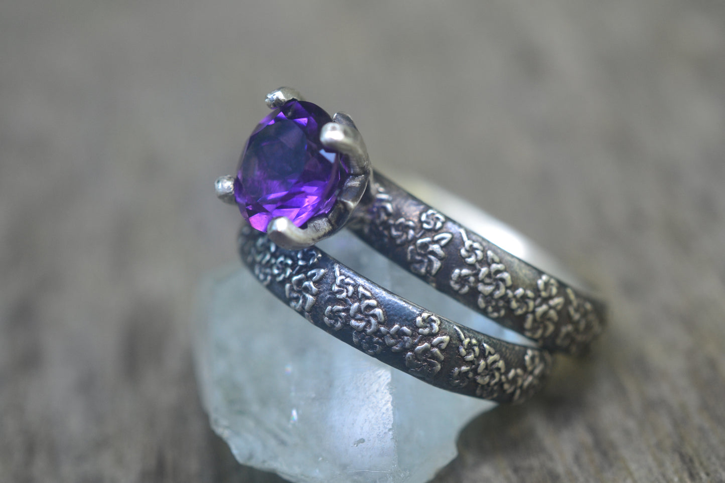 Purple Amethyst Wedding Set in Blossom Design