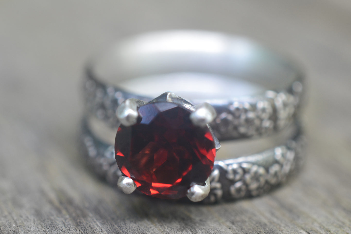 Garnet Bridal Set In Oxidised Sterling Silver