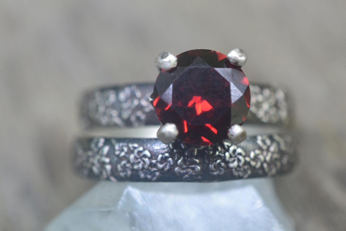 Gothic Garnet Bridal Set In Oxidised Sterling