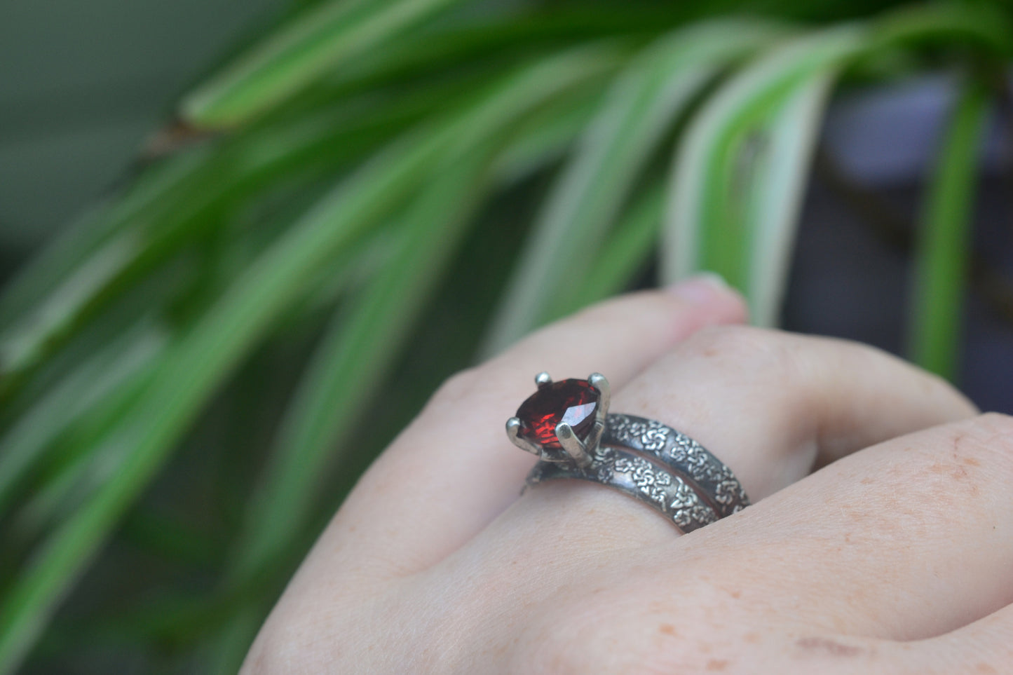 Red Garnet Crystal Bridal Set in Blackened Silver