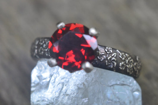 Cherry Blossom Garnet Engagement Ring in Silver