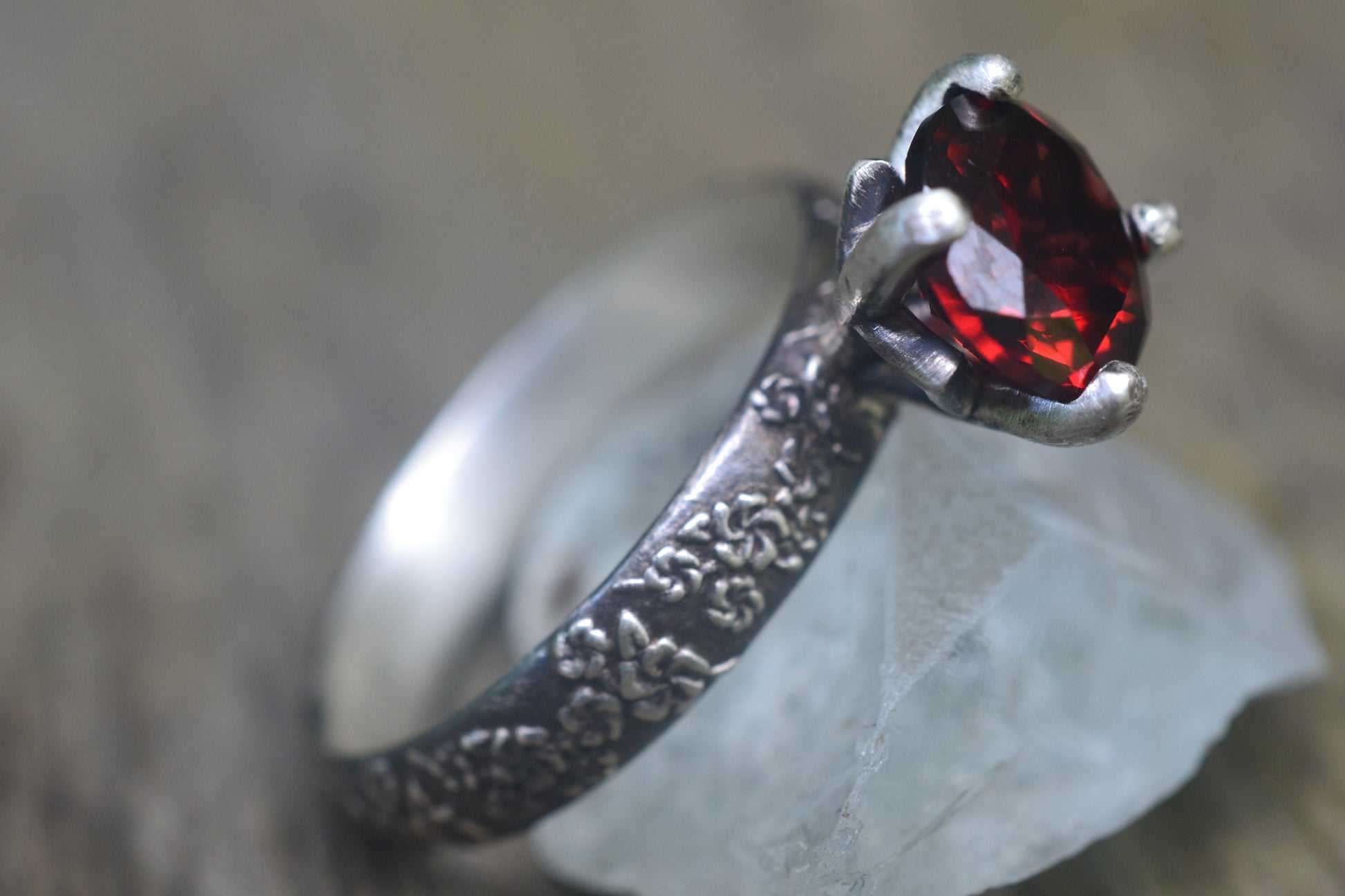 Womens Red Garnet Engagement Ring in Silver