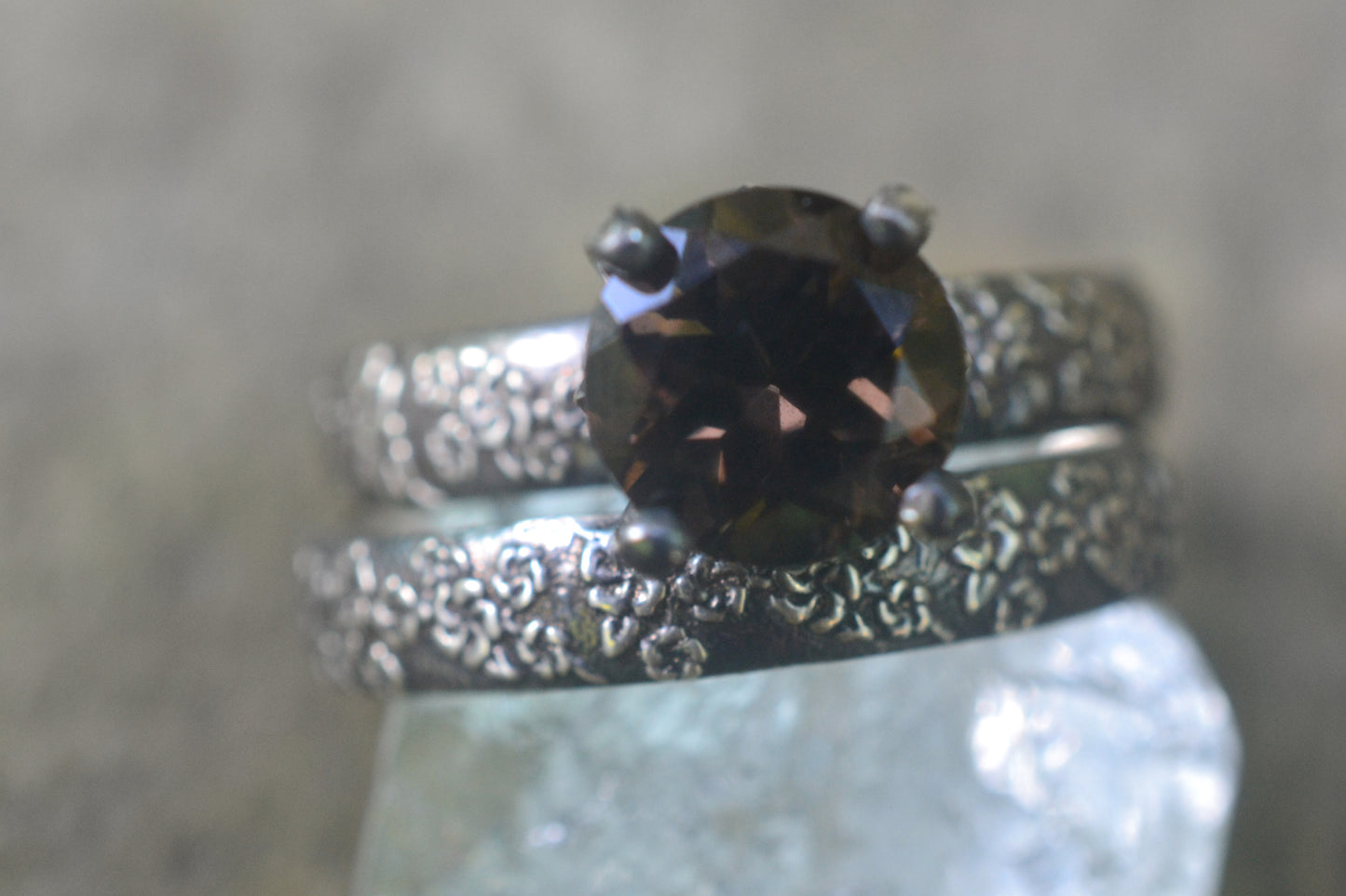 Womens Smoky Quartz Wedding Set in Sterling