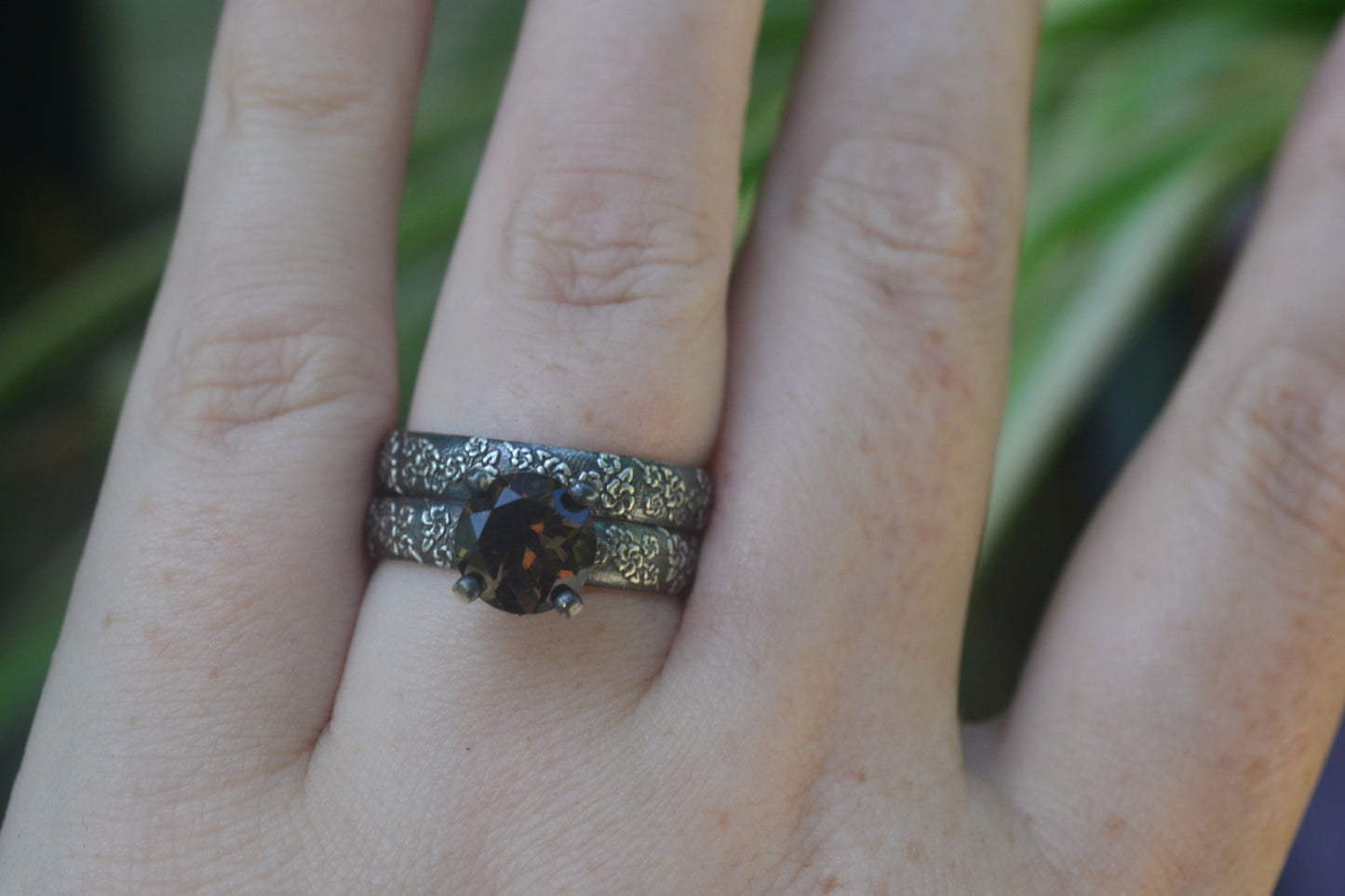 Smoky Quartz Bridal Ring Set in Sterling Silver