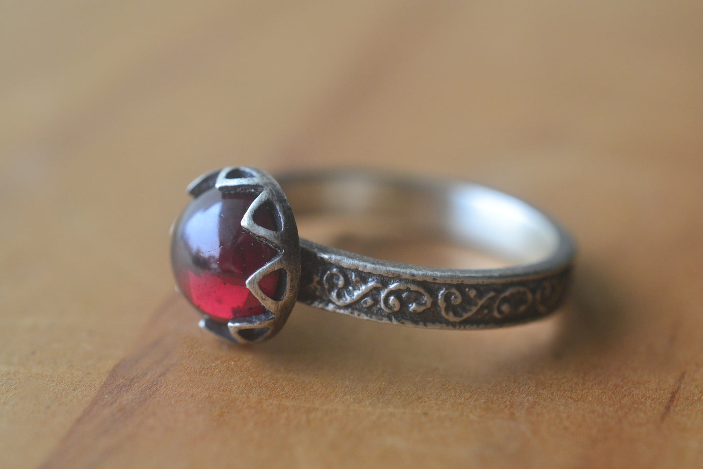 Renaissance Garnet Engagement Ring in Sterling