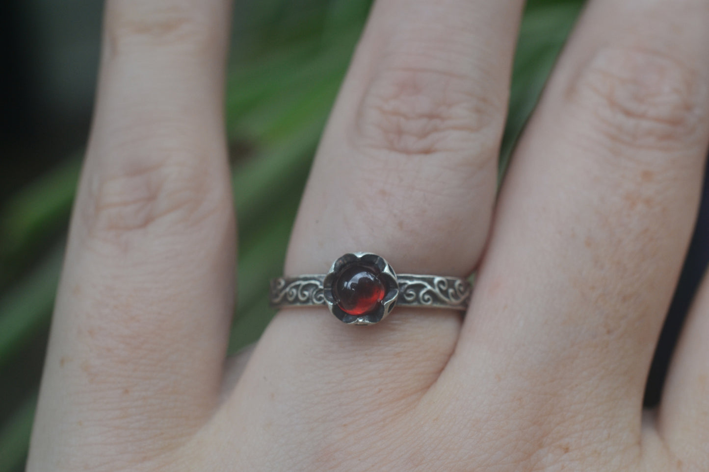 Natural Red Crystal Ring in Oxidised Silver