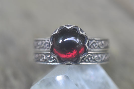 Gothic Garnet Bridal Set in Oxidised Silver