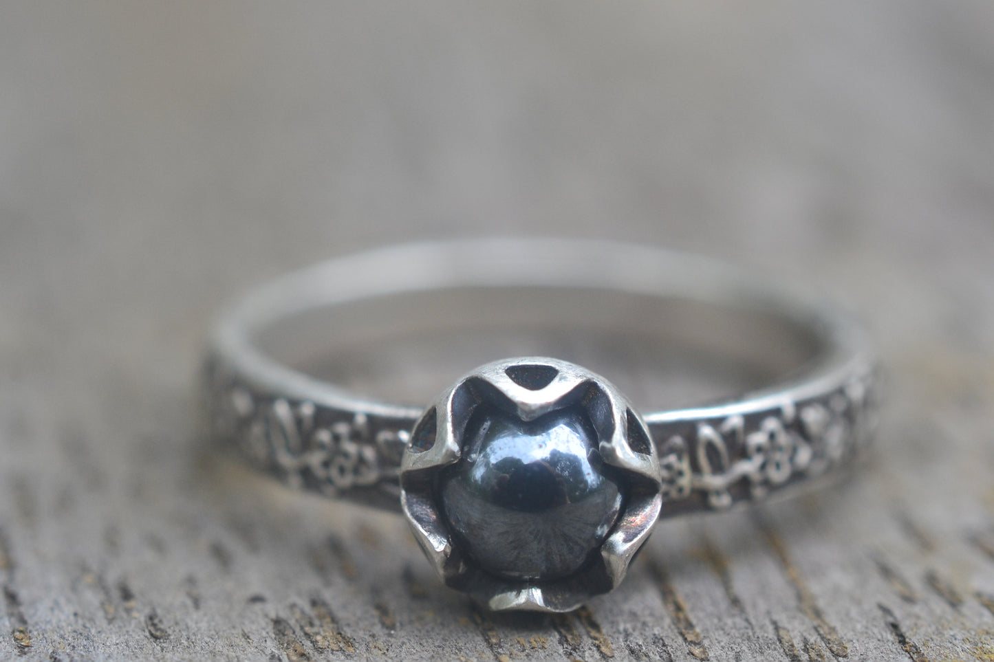 Gothic Rose Leaf Ring With Haematite