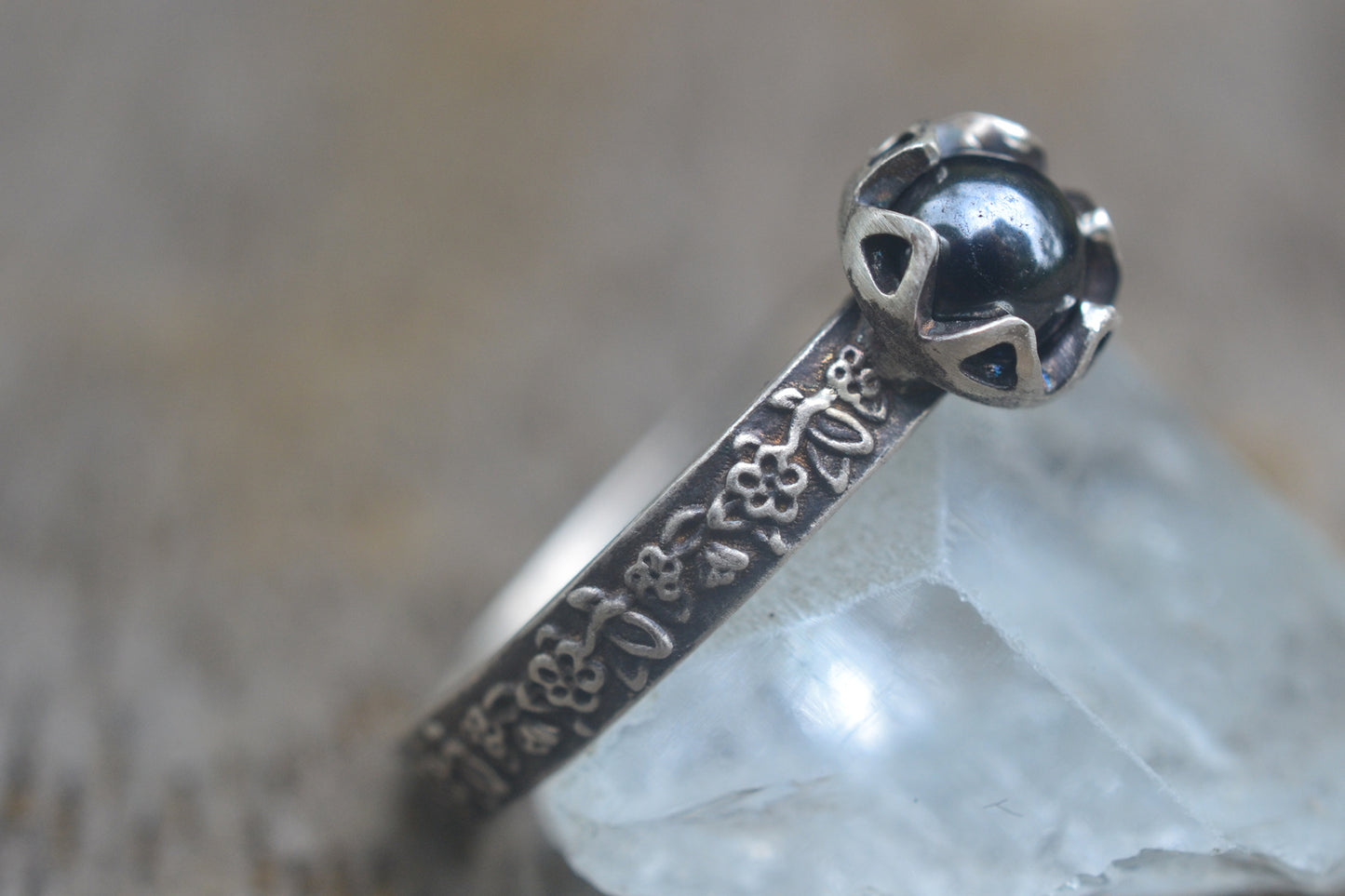 Gothic Rose Stacking Ring With Haematite