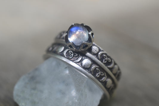 Oxidised Silver Moon Wedding Set With Rainbow Moonstone