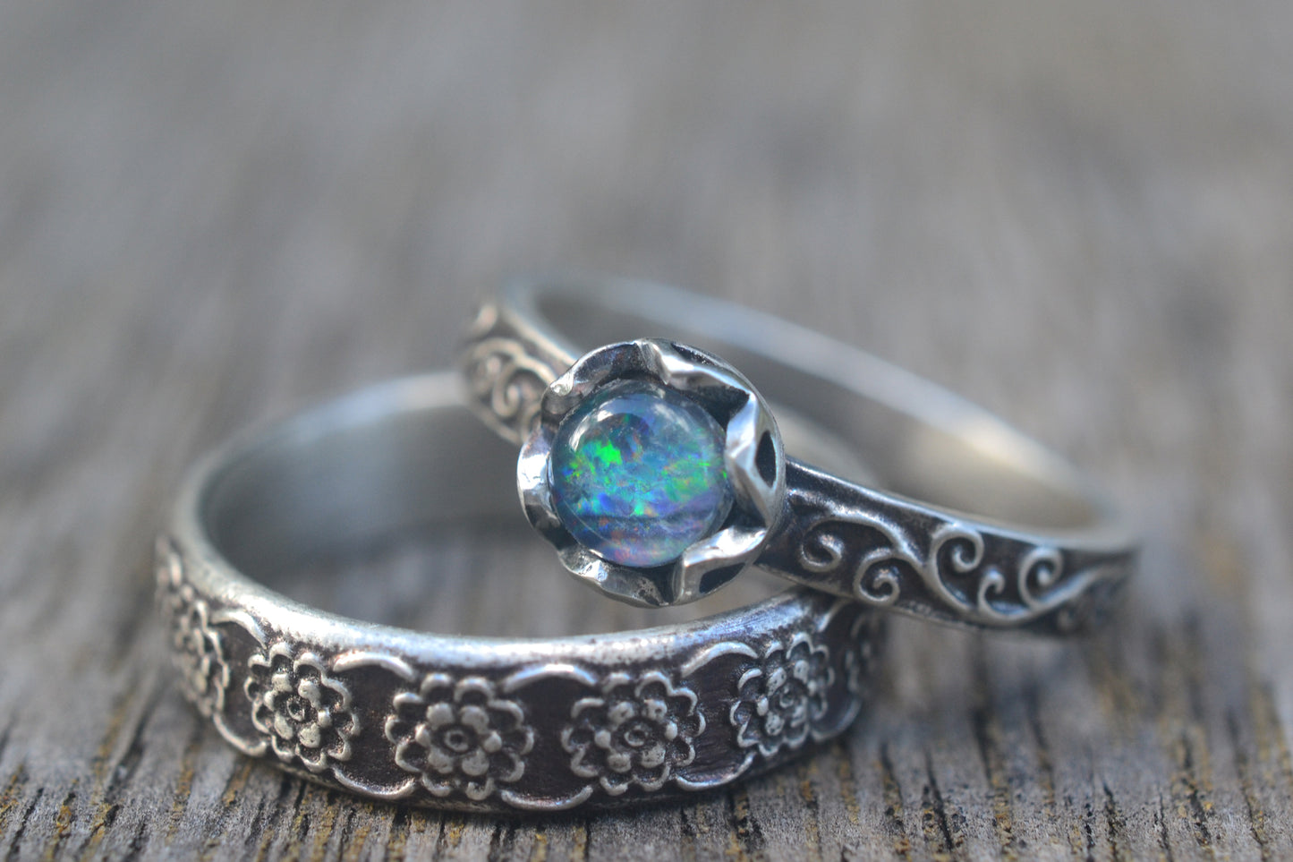 Gothic Opal Bridal Set in Oxidised Sterling
