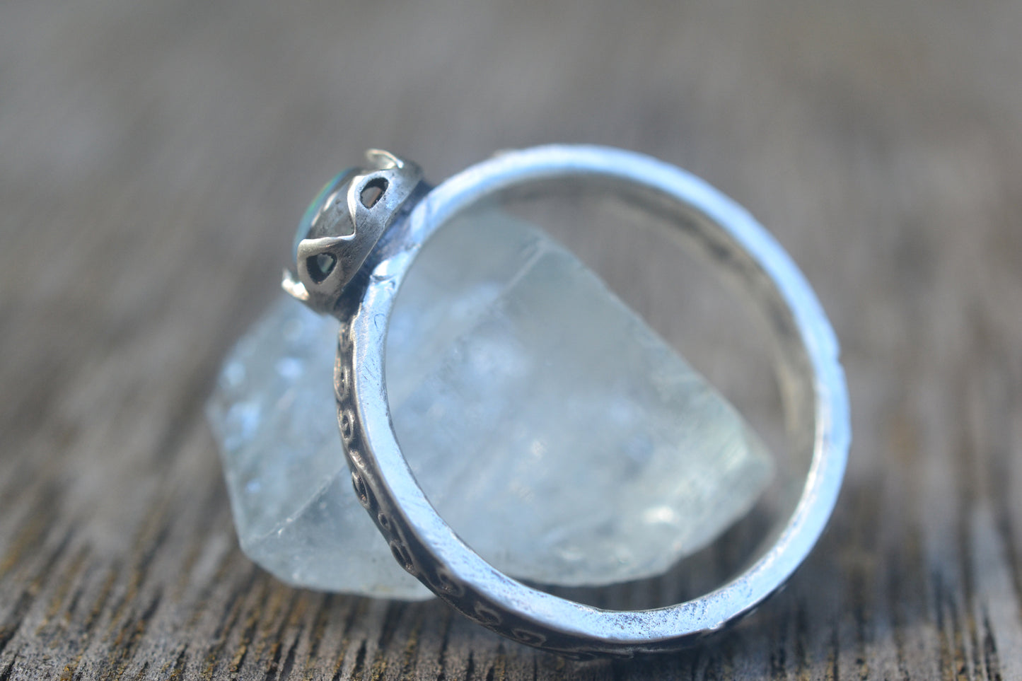 Opal Triplet Promise Ring With Swirl Design