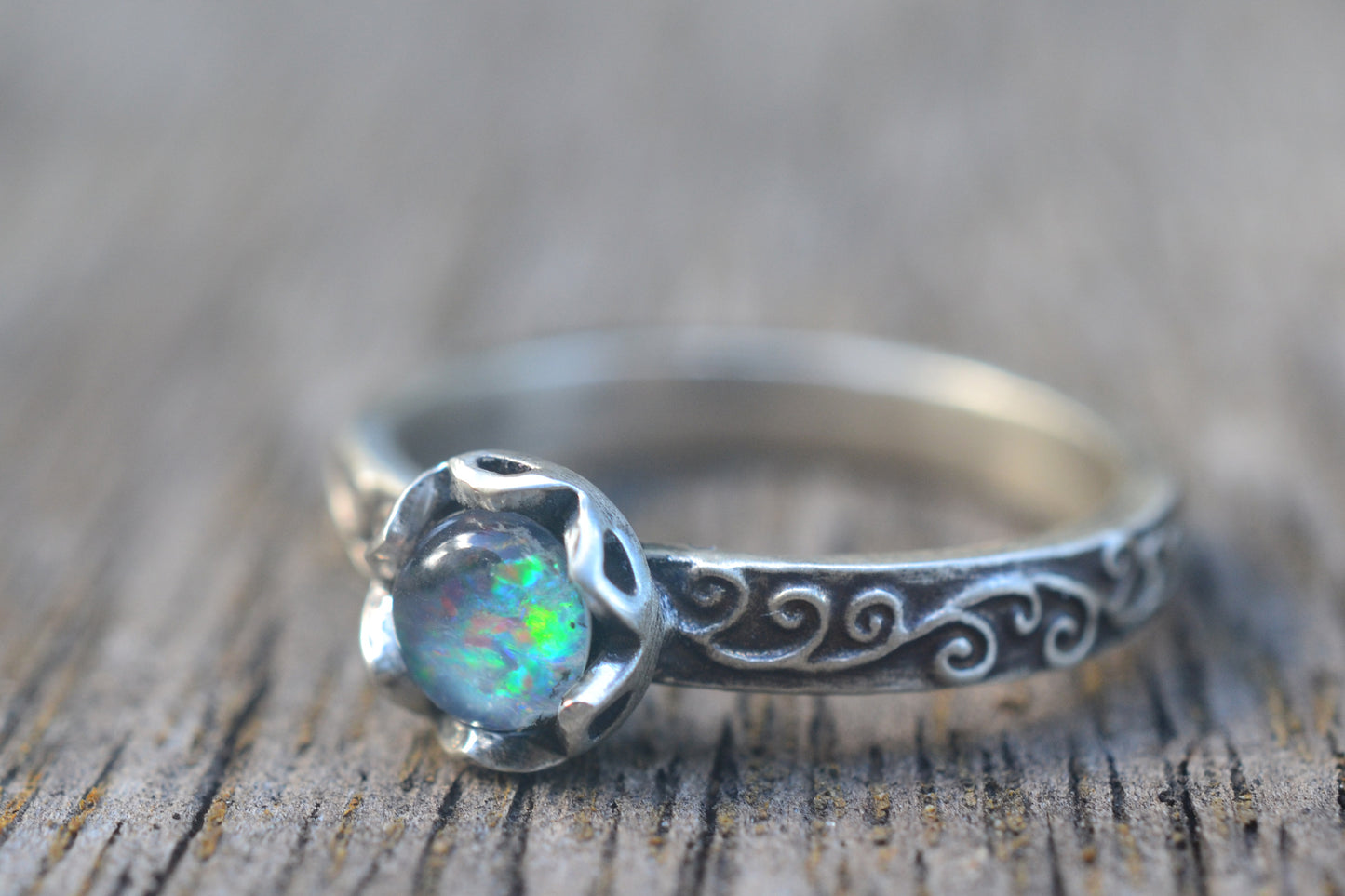 Gothic Opal Triplet Ring in Oxidised Silver