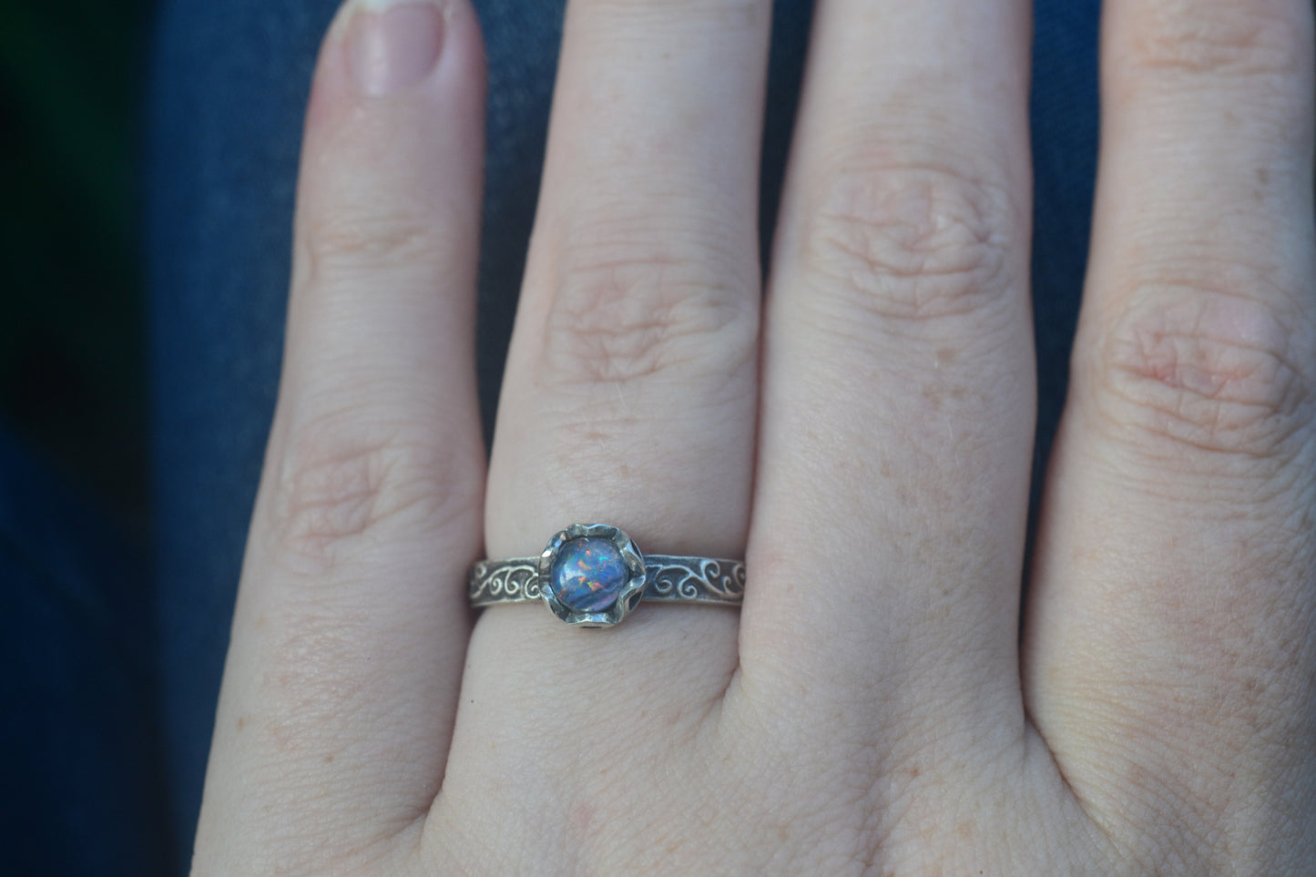 Australian Opal Triplet Ring With Swirl Design