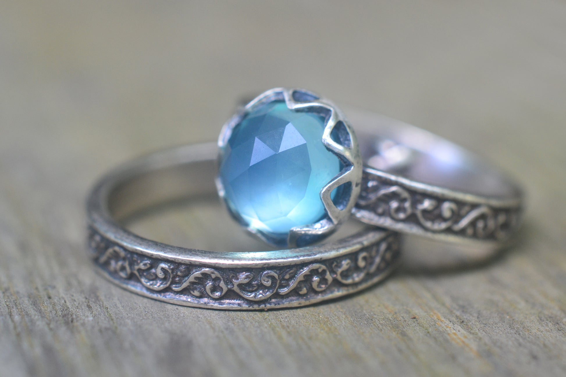 Natural Blue Opal Gemstone Wedding Set in Silver