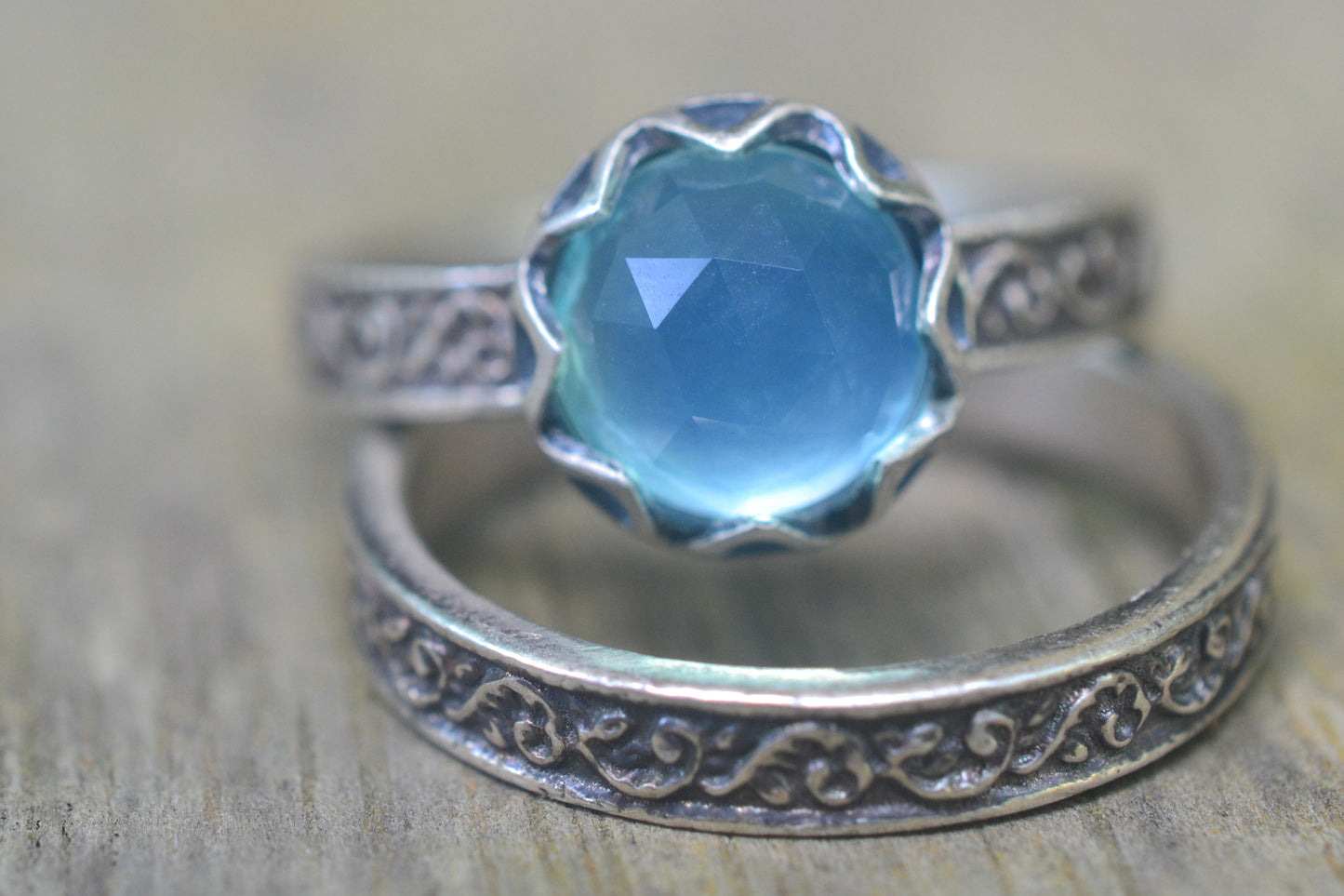 Renaissance Style Blue Opal Bridal Ring Set