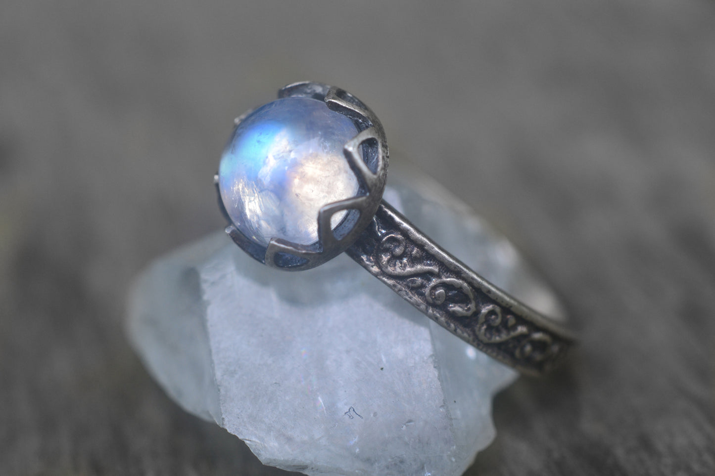 Bezel Set Rainbow Moonstone Ring in Silver